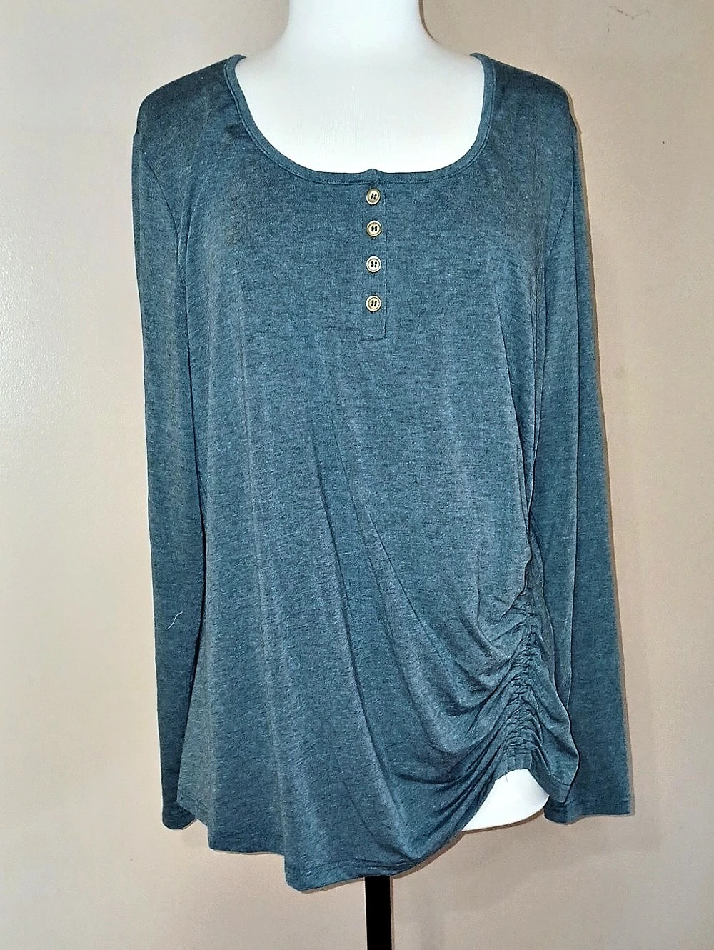 Blue Long Sleeve Ruched Top
